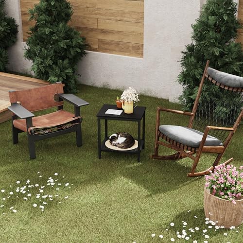 Outdoor Side Table with Storage 2-Tier Patio End Tables Black