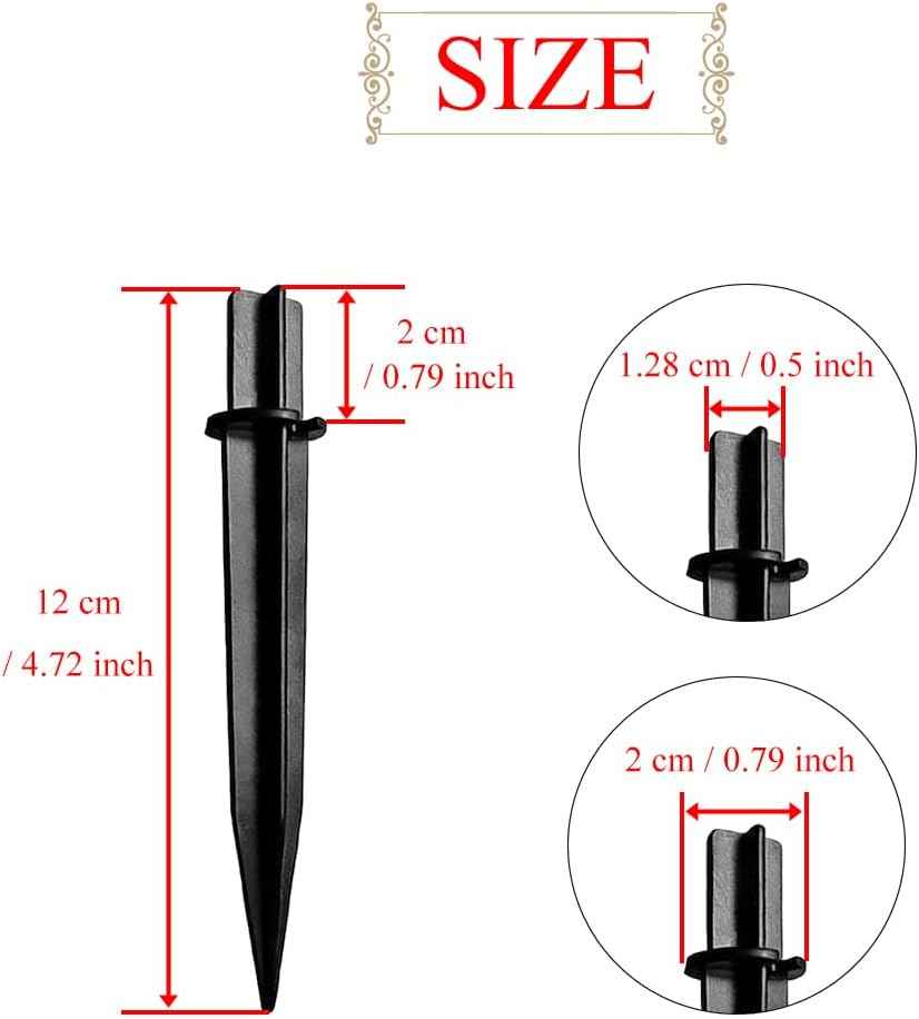 Haruyuki 10 Pieces Reinforced Ground Spikes Solar Light Stakes Replacement, 0.5 inch x 4.72 inch, Durable Black ABS Plastic Pathway Light Replace Candy Cane Stakes for Christmas Outdoor Yard Lights