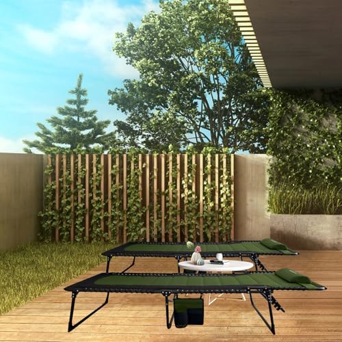 Outdoor Folding Lounge Chair Padded for Adults 264Ibs Patio Chaise Lounge Chair for Outside Adjustable 5-Position Reclining Beach Chair with Pillow Pocket