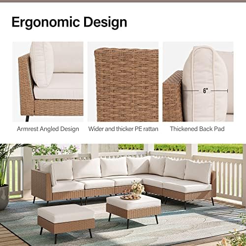 LAUSAINT HOME Outdoor Patio Furniture, 8 Piece Outdoor Sectional Sofa PE Rattan Wicker Patio Conversation Sets,All Weather Patio Furniture Set with Thick Cushions for Garden, Poolside, Backyard(Beige)