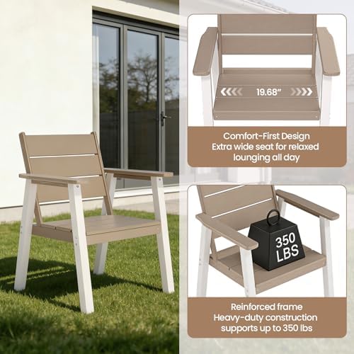 Outdoor Dining Set,7-Piece Patio Table and Chairs Set for 6, HDPE Outdoor Dining Table and Chairs with Umbrella Hole, All-Weather Patio Dining Furniture Set,White Brown