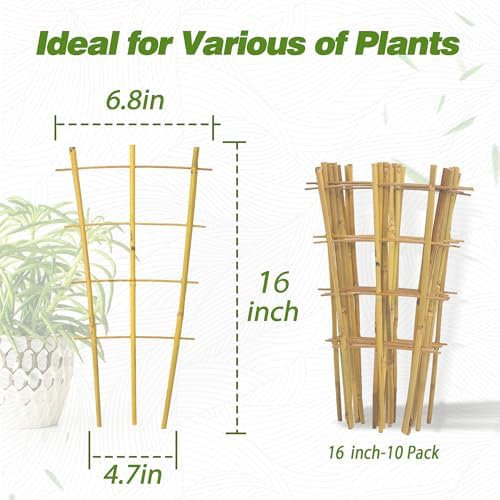 Avalution 10 Pack Bamboo Trellis for Climbing Plants 16" Natural