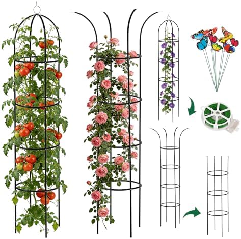 100% Metal 2 Pack Obelisk Garden Trellis 6.6 Ft Plant Support for Climbing