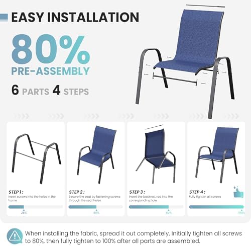 Patio Dining Chairs Set of 4, Outdoor Stackable Dining Chairs High Back for All Weather, for Backyard, Porch, Garden, Pool Deck, Navy Blue