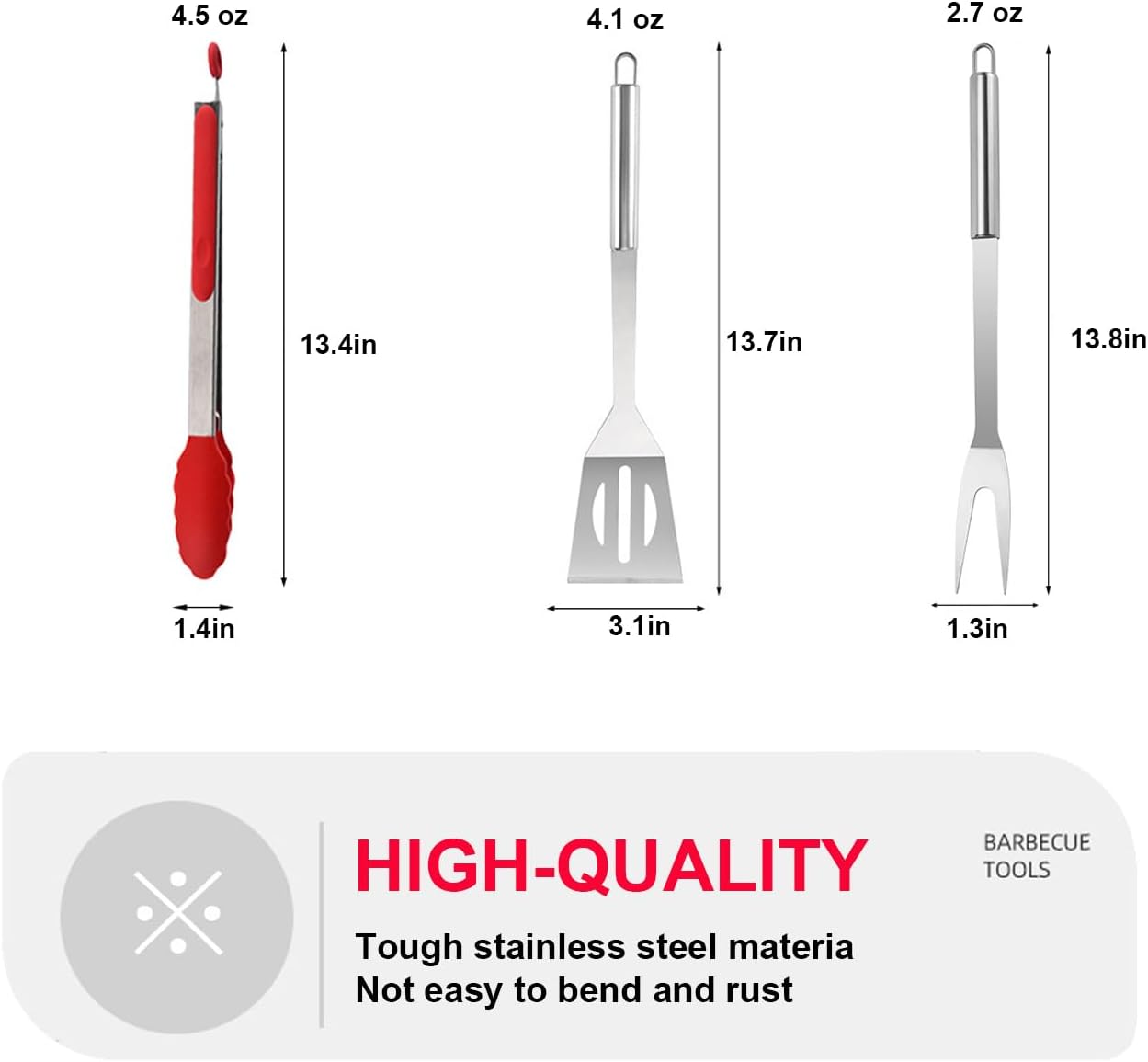 BBQ Grill Tool Set BBQ Accessories, Stainless Steel Grill Tools Grilling Accessories Grill Set Barbecue Grill Accessories for Outdoor Grill, Grill Utensils Grilling Tools Grilling Gifts for Men (3PCS)