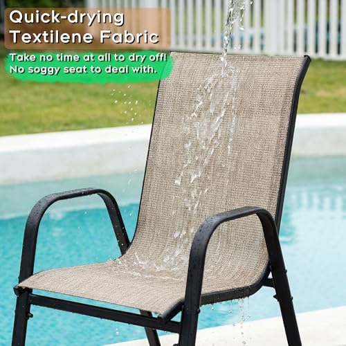 Outdoor Patio Chairs Set of 4 Stackable Dining Chairs All-Weather Textilene Furniture Set for Pool Deck, Backyard, Garden