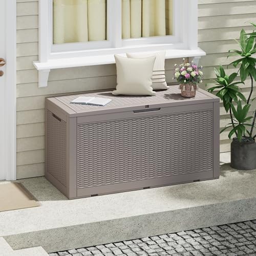 100 Gal Outdoor Storage Box Waterproof Lockable,Deck Box,Gas Lift,Grey