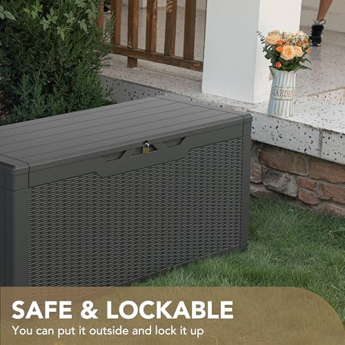 Devoko 100 Gallon Waterproof Resin Deck Box, Large Outdoor Storage Box