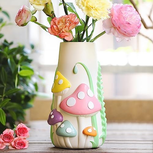 GUGUGO Pastel Mushrooms Vase for Flower, 8-Inch-Tall Rainbow Funky
