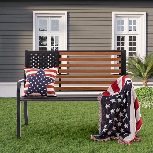 50" Outdoor Garden Bench, Cast Iron Metal Frame Patio and Porch