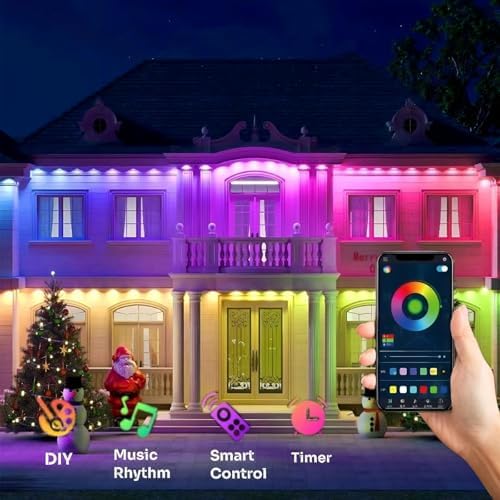 Permanent Outdoor RGB Lights,Waterproof Smart LED Eaves Lights with App/Remote Control,DIY IP67 Waterproof for Christmas and All Holiday Decor,House Roof and Garden Lighting (200FT)