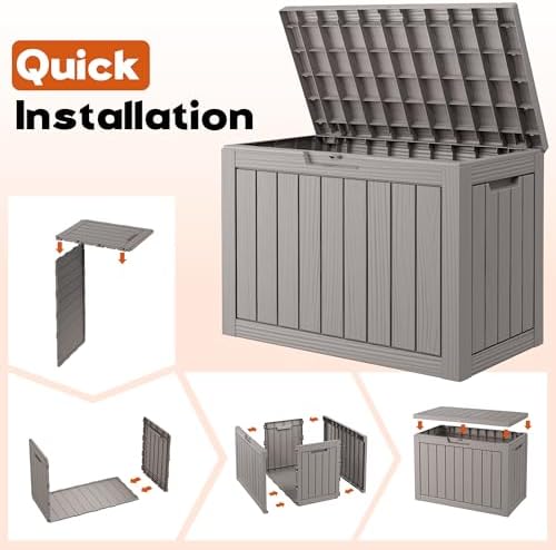 Waterproof Outdoor Storage Box, Resin Patio Bin,50 Gal,Grey