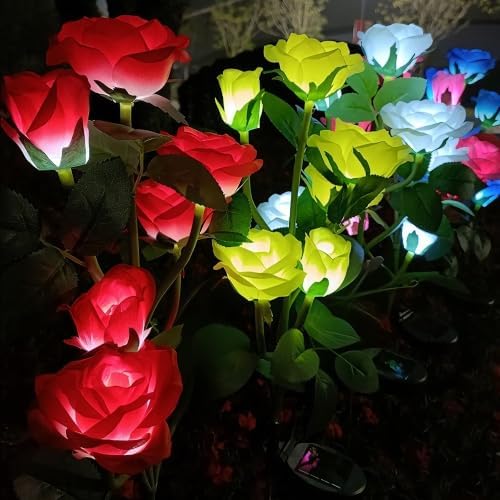 Solar Garden Lights Outdoor, 2 Pack Realistic Rose Flower Stake