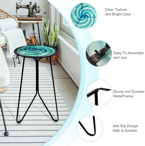 LIFFY Patio Side Table, Small Round End Table, Metal Side Table Outdoor, Small Porch Table for Indoor Balcony Furniture Decor (Green 12 inch)