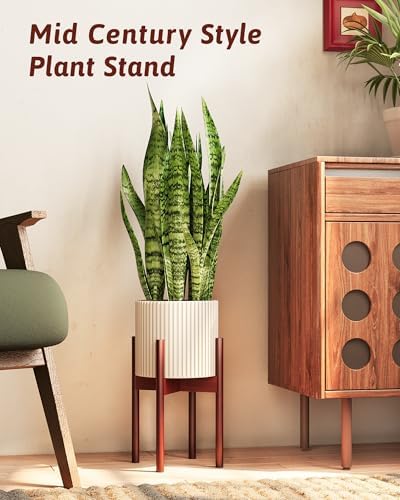 GENTINGBRO Adjustable Plant Stand Indoor, Bamboo Plant Stand Fits 8 9 10 11 12 Inches, Small Corner Planter Holder for Indoor Plants, Single Floor Plant Stands for Living Room Balcony, Reddish Brown