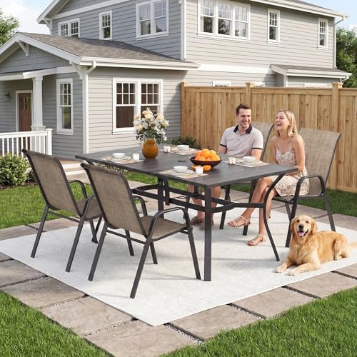 Outdoor Patio Chairs Set of 4 Stackable Dining Chairs All-Weather Textilene Furniture Set for Pool Deck, Backyard, Garden