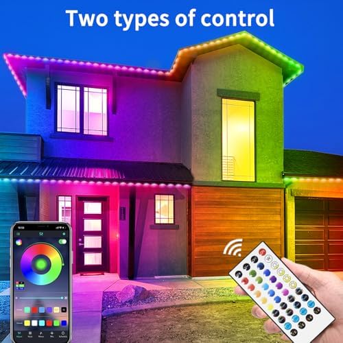 150FT Permanent Outdoor Lights,Waterproof Smart LED Christmas Lights with App/Remote Control,Music synchronisation，Permanent Outdoor Light for House,Roof,Christmas Party Holiday Decor