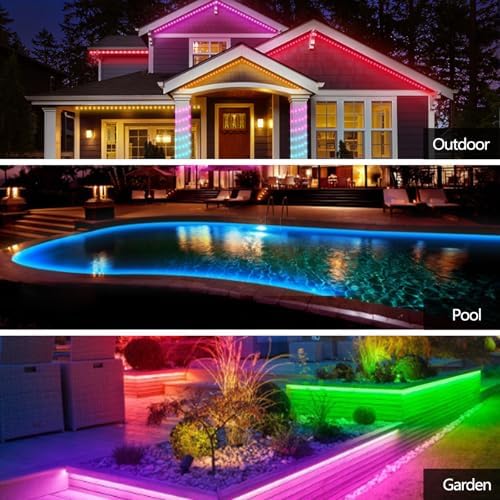 16.4FT LED Strip Lights IP68 Outdoor Waterproof, 5V USB Powered, Music Sync Bluetooth APP/RF Remote Control Lights for Balcony,Deck,Camping,Garden,Bedroom Decor