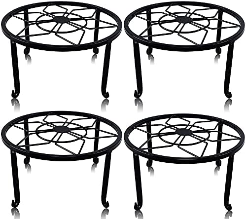 yosager 4 Pack Metal Plant Stands for Flower Pot, Heavy Duty Black Iron Potted Stand Holder, Indoor Outdoor Rustproof Metal Planter Container Round Supports Display Rack for Home & Garden Decor