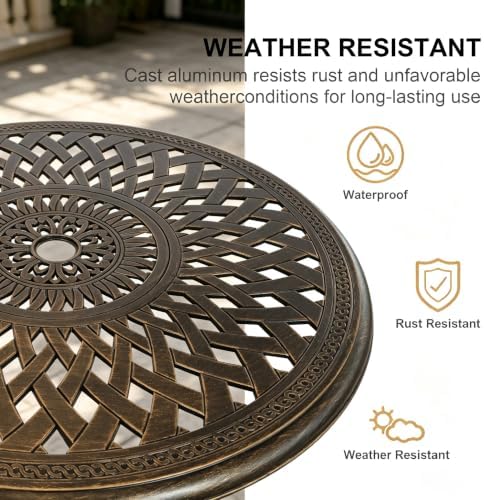30.31" Outdoor Patio Dining Table, Cast Aluminum Patio Bistro Table, Round Patio Metal Table, Patio Furniture Set with 2.36" Umbrella Hole for Balcony Lawn Garden Backyard