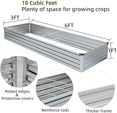 Meberam 2 Pack 6x3x1FT Galvanized Raised Garden Beds Kit Outdoor Metal