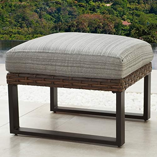 Patio Ottoman Outdoor Cushioned Wicker Foot Stool with All Weather Galvanized Steel (Grey, 23.6" W x 23.6" D x 13.7" H)