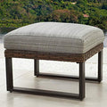 Patio Ottoman Outdoor Cushioned Wicker Foot Stool with All Weather Galvanized Steel (Grey, 23.6" W x 23.6" D x 13.7" H)