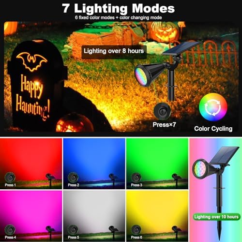 Tadyreal Solar Lights Outdoor Waterproof Color Changing 180° Adjustable RGB Solar Powered Landscape Spot Lights for Yard 7 Lighting Modes Solar Spotlights for Pathway Garden Outside (8 Pack)