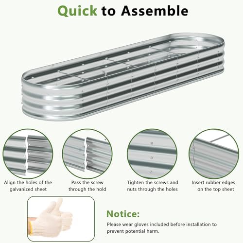 zizin 2 Pack Galvanized Raised Garden Bed Metal Oval Raised Garden