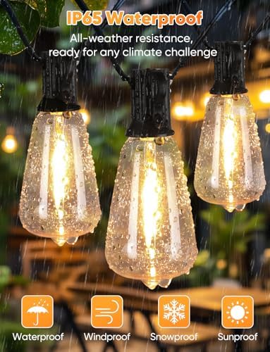 Brightever 120FT LED Outdoor String Lights with Remote, Patio Lights Outdoor Waterproof with 36+2 Shatterproof ST38 LED Bulbs, Dimmable Outside Hanging Light for Porch, Garden, Backyard, Cafe, 2700K