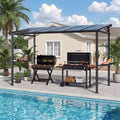 LAUSAINT HOME 12x6 ft Hardtop Grill Gazebo, Outdoor Sloping PC Roof BBQ Patio Metal Gazebo with Shelves and Hooks, Heavy Duty Barbecue Canopy Pergola for Backyard, Garden, Patio, Brown Shade