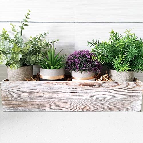 1 Pcs Wood Planter Rectangle Whitewashed Rectangular Decorative Wooden Box with Inner Plastic Box - 17.3" L x 3.9" W x 3.9" H Floral Natural Centerpieces Rustic Wedding Decor