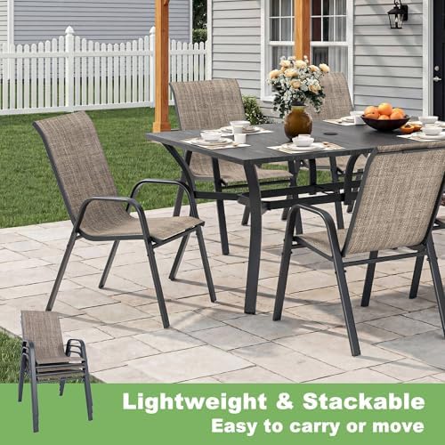 Outdoor Patio Chairs Set of 4 Stackable Dining Chairs All-Weather Textilene Furniture Set for Pool Deck, Backyard, Garden