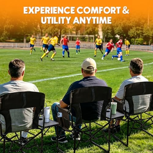 Directors Chair Foldable with Side Table, 400lb Heavy Duty for Adults Outdoor, Folding Camping Chair for Sideline Sports, Fishing, Patio, Lawn, Picnic, Beach, 2-Pack Brown