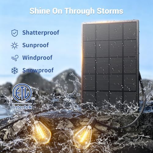 50FT Solar String Lights Outdoor Waterproof, 18+1 LED Solar Powered Lights with Remote Control, 3 Light Modes & Dimmable, USB-C Charging for Patio, Backyard, Garden, Camping