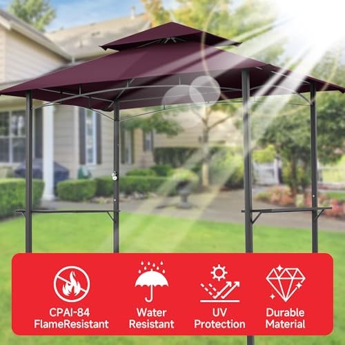 Gazebo Canopy Replacement Top - Grill Gazebo Replacement Canopy Roof – 5x8 Outdoor Grill Shelter Canopy Top Double Tiered BBQ Tent Cover (Claret)