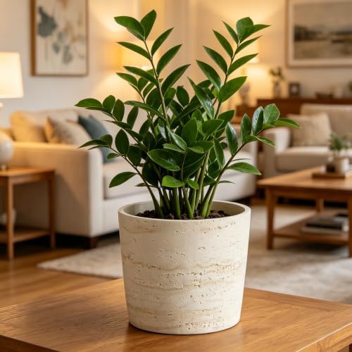 Ekirlin 7 Inch Natural Travertine Textures Plant Pot, Resin Outdoor