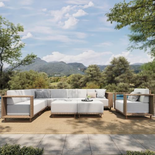 HERA'S HOUSE 9-Piece Patio Sectional Furniture Set with 10" Thick Cushions