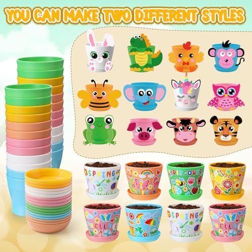 Capoda 24 Sets Garden Flower Pots Crafts Kit DIY Spring Plastic