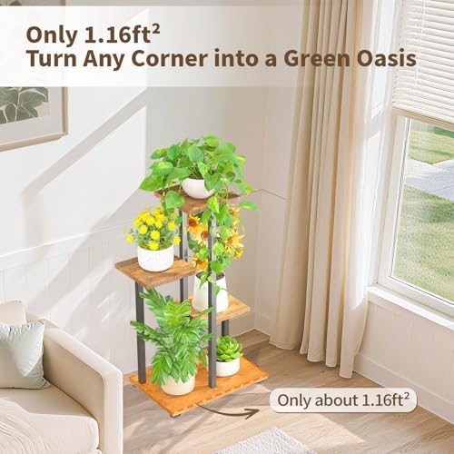 LASZOLA Black 4 Tiered Wood Plant Stand Indoor for Large Heavy Duty
