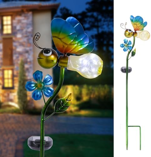 Decorative Solar Outdoor Lights, Metal Bee Garden Stake For Yard Lawn