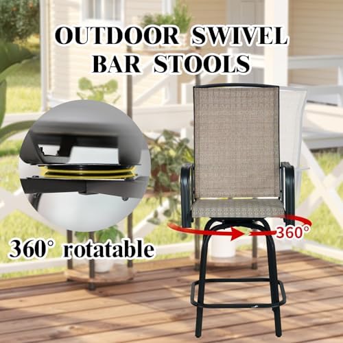 Outdoor Bar Stools Set of 2, 26.6" Seat Height Patio Bar Stools, All Weather Bar Height Swivel Patio Chairs with High Back for Bistro, Patio, Garden