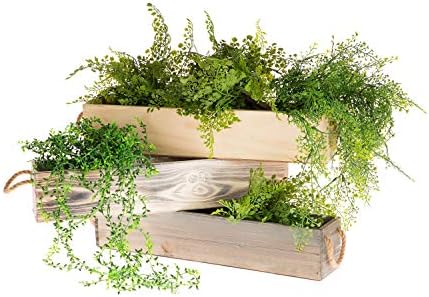 20" Rectangular Rustic Wood Planter with Handle and Plastic Liner l