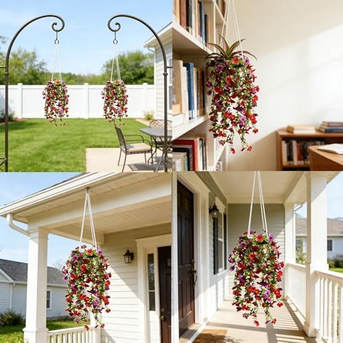 Artificial Flowers for Outdoors Fake Hanging Plants with Pot, 4pcs