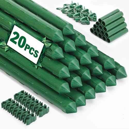 Garden Stakes 20 Pack, 16 Inch Plastic Coated Metal Plant Support
