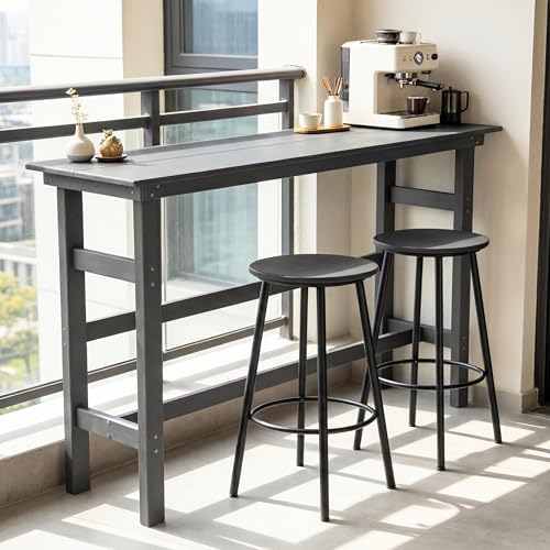 Outdoor Bar Table, HDPE Patio Pub Table, Weather-Resistant Tall Console Table for Backyard, Balcony & Garden, Durable All-Weather High Top Table, Easy Maintenance,Grey