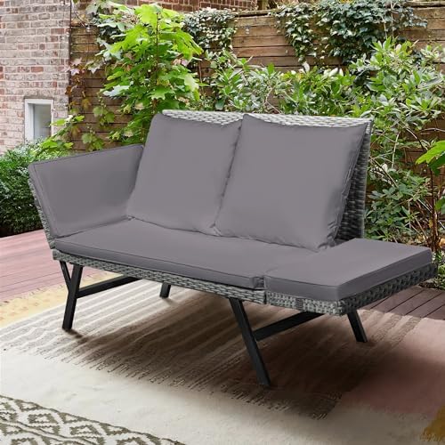 Greesum Outdoor Sofa,Convertible Daybed or Double Chair,Gray & Blue