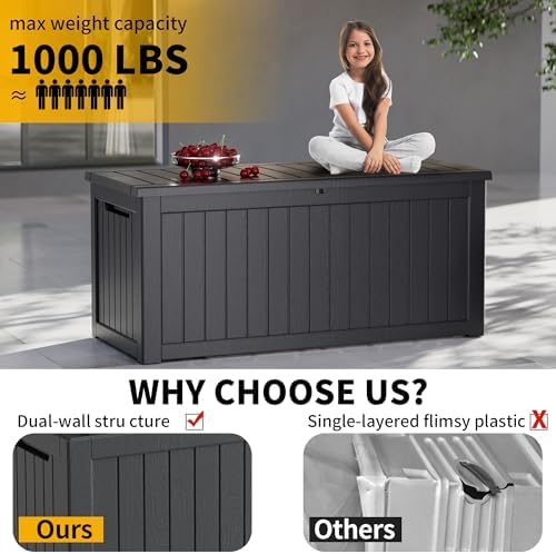 270 Gallon Outdoor Storage Box Patio Deck Box Waterproof, Resin Lockable Outside Large Storage Bin for Pool Cushion Furniture, Garden Tools UV-Resistant, Black