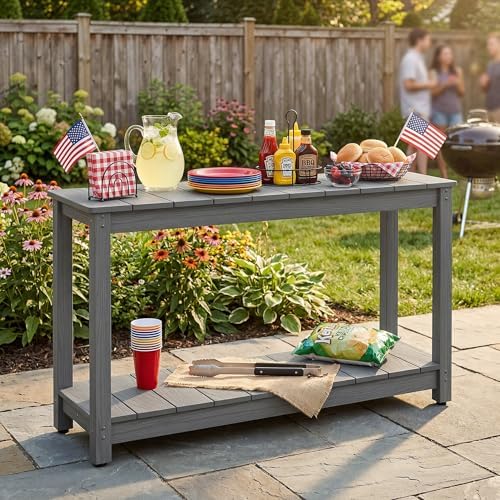 Outdoor Console Table, 48" Weather Resistant HIPS Patio Side Table