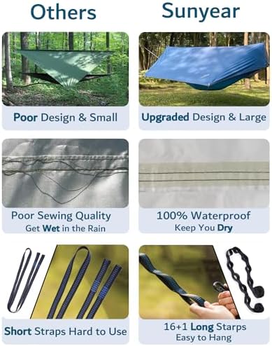 Sunyear Camping Hammock, Portable Single & Double Hammock with Net, 2